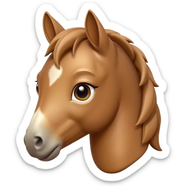 3D Apple-style emoji of a cute foal (young horse). Small body, big eyes, short mane, light brown color, rounded and glossy, smooth shading, white background.
 sticker