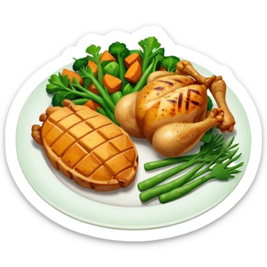 1 protein (chicken, fish)
 + 2 (or more) veggies
 + 1 starch (sweet potato or grain) sticker