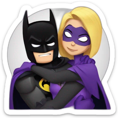 Batman hugging Raven from teen titans sticker