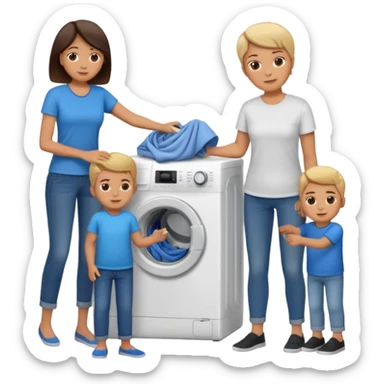Mother and boy putting clothes in the washing machine sticker
