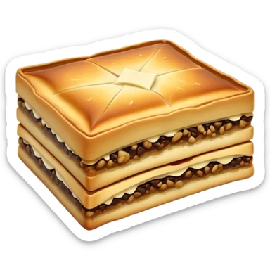 Martabak Cinematic Realistic Martabak Dish Emoji, depicted as a single, square slice of sweet, thick martabak with a rich, indulgent filling, rendered with detailed textures and vibrant, appetizing lighting. sticker