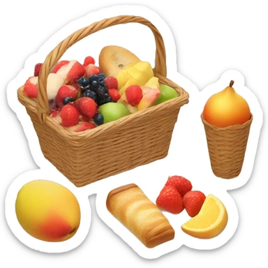Fruit and pastries in a aesthetic picnic basket  sticker
