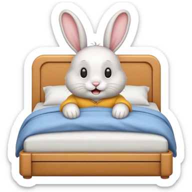 cartoon rabbit jumps out of bed sticker