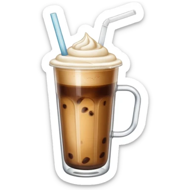 aesthetic iced coffee inside glass cup with glass straw and vanilla foam sticker