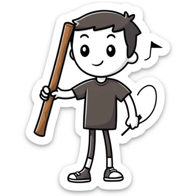 cartoonish sticker of a stick man in a colorful T-shirt, playful pose sticker