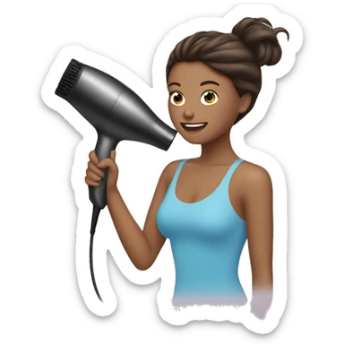 Brunette girl blow drying hair sticker