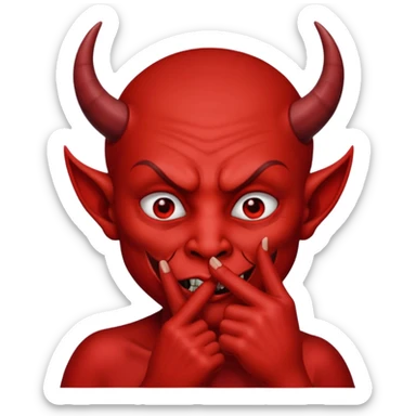Creppy devil and shushing someone  🤫 like there figer over there mouth  like there lip is closed and the figers over sticker