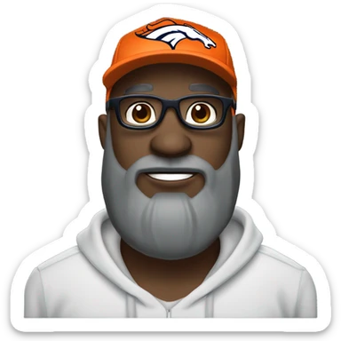 Bald black guy dark grey long beard wearing Denver broncos cap and sunglasses  sticker