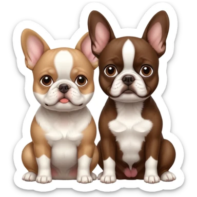 White French bulldog sitting next to brown Boston terrier sticker