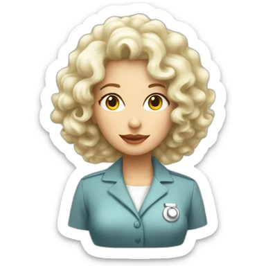 White blong curly hair preaty lady working in nuclear sticker