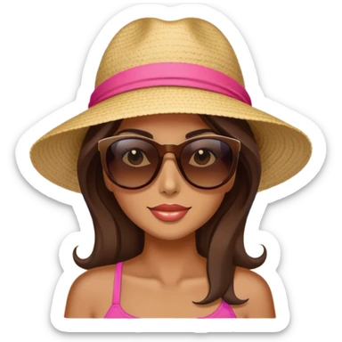 super super tan and dark lady at beach with brown hair   sticker
