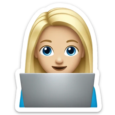 Blond hair blue eyes girl with laptop  sticker