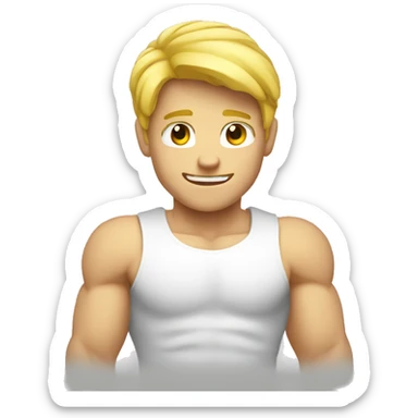 blond guy with arms showing how strong he is sticker
