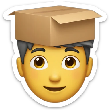 Boy Wearing a box as hat while looking down with a smile and double chin sticker