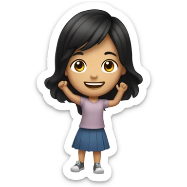 smiling girl with black hair raising hand sticker
