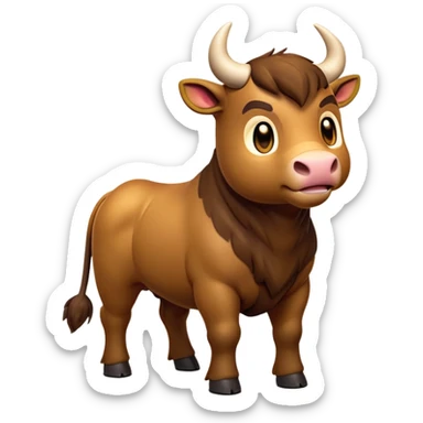 cinematic-[brown bull]-realistic-full-body-standing-emoji,-tail-flicking-lazily,-head-tilted-dramatically,-sleek-[brown]-fur,-simplified-yet-realistic-focused-features,-highly-detailed,-glowing-with-an-almost-sarcastic-glow sticker