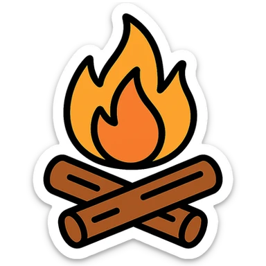 fire icon, color outline, black outlines, modern icon style sticker