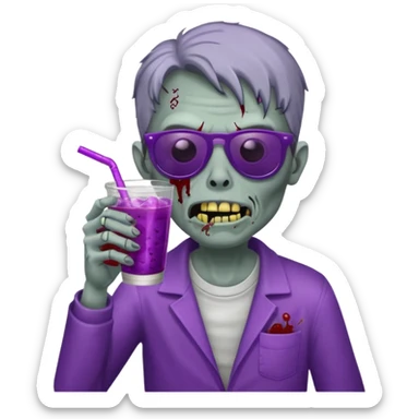 Zombie with sunglasses drinking a double cup of purple soda sticker