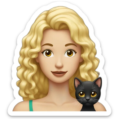 Mujer rubia pelo rizado con gato negro sticker