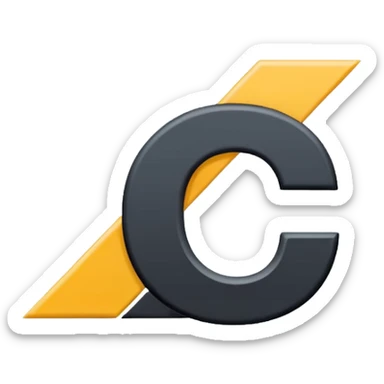 Minimal emoji of a bold capital letter “C” with a single diagonal slash cutting through it from top-left to bottom-right. Clean, flat design, high contrast, readable at small sizes, tech/startup style. Black background. sticker