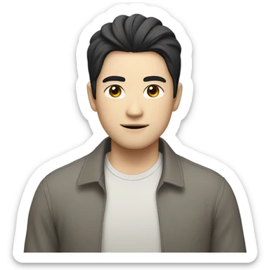 man from japan with white skin and black hair, wear casual shirt  sticker