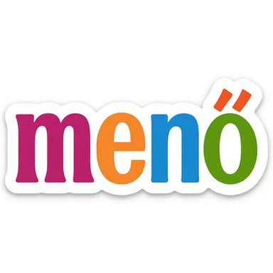 colorful modern text image with the word 'menő' in the center, varied colorful fonts, no emoji or face sticker