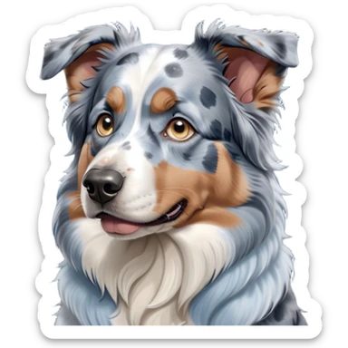 Cinematic Grumpy Tan Point Blue Merle Australian Shepherd Portrait Emoji, Head tilted slightly with a deeply unimpressed expression, thick blue merle fur with bold tan points and subtle white markings, large, droopy blue eyes narrowed into an unamused glare, ears drooping in exasperation, Simplified yet comically expressive features, highly detailed, glowing with a dry, sarcastic glow, high shine, effortlessly judgmental yet dignified, stylized with a touch of cynicism, bright but brooding, soft glowing outline, capturing the essence of an eternally unimpressed yet endearing pup, so lifelike it feels like it could sigh heavily at you in disdain at any moment! sticker