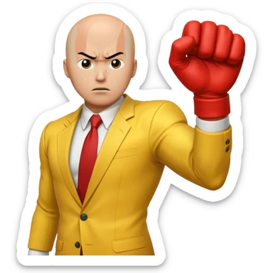 Angry Saitama with his red giant hand punching sticker