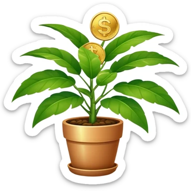 potted house plant with coins on leaves sticker