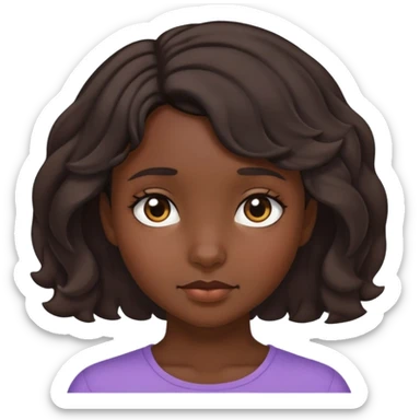 Girl showing shyness, dark skin tone, short wavy hair sticker