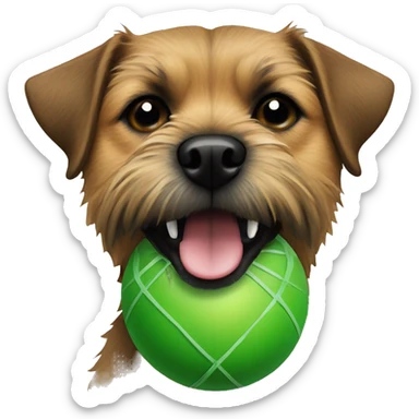 a border terrier dog with a green ball in its teeth sticker