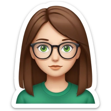brown straight hair girl, green eyes, glasses sticker