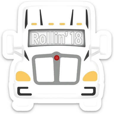 Add the text 'Rollin' 18' in a bold, clear font on the truck. Keep the emoji style and no background. sticker