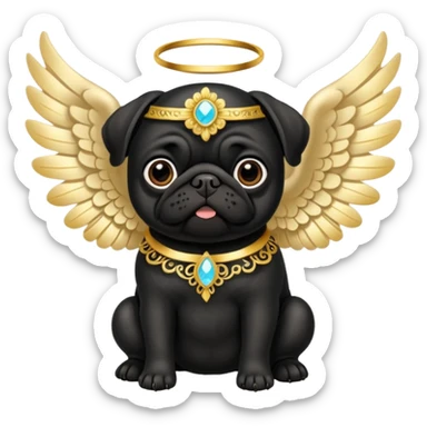 Black pug with beautiful ornate cream and gold angel wings sticker