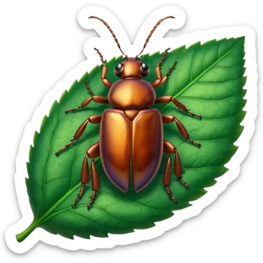 a brown beetle on leaf sticker