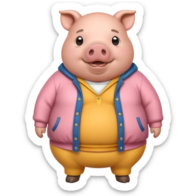 a fat pig with clothes  sticker