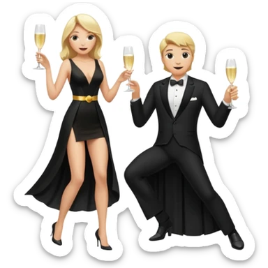 Blonde Woman, Long black slipdress, Slot left Leg, man black Cut,fly, Champagner glas sticker