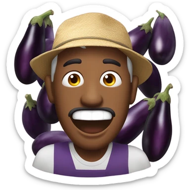 Very shocked aubergine farmer with lots of aubergines sticker