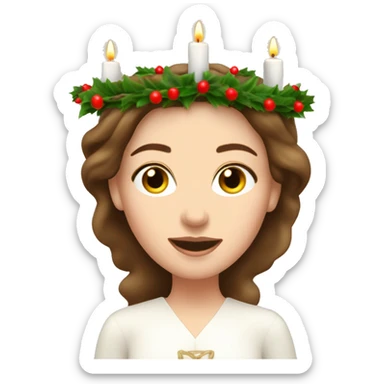 brown haired white women with white gown and advent wreath with candles on the head sticker