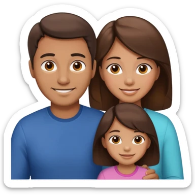 family dad with brown hair, mom with brown hair, little girl with tan skin and black hair sticker
