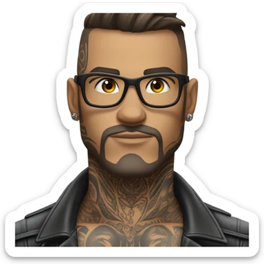 3d photo Realistic handsome tattooed man's biker leathers  sticker