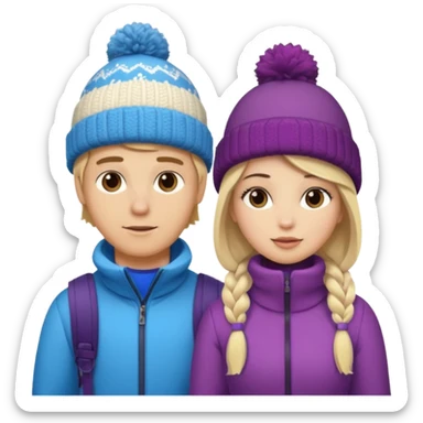 blonde guy with chubby brunette girl in ski 🎿 resort sticker