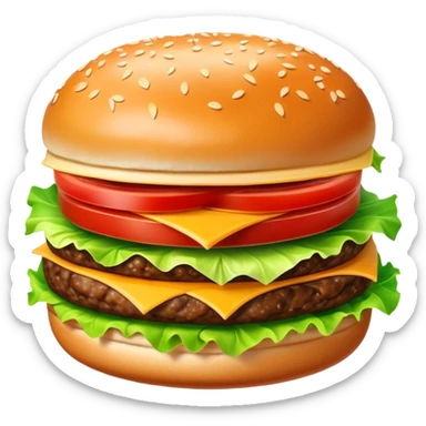 delicious juicy hamburger with cheese, lettuce, tomato sticker