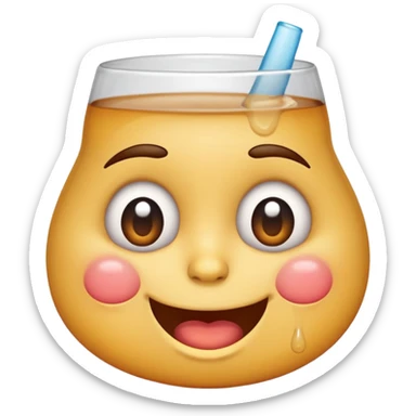 drunk emoji with tipsy expression, flushed cheeks, uneven eyes, silly smile, a little drool, no text sticker