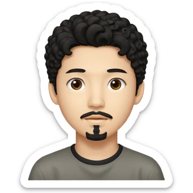 un ragazzo coreano di 18 anni  con il pizzetto capelli ricci e lunghi sciolti  neri  sticker