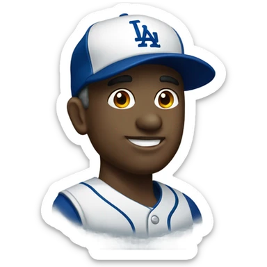 male portrait with earrings and a Dodgers baseball hat sticker
