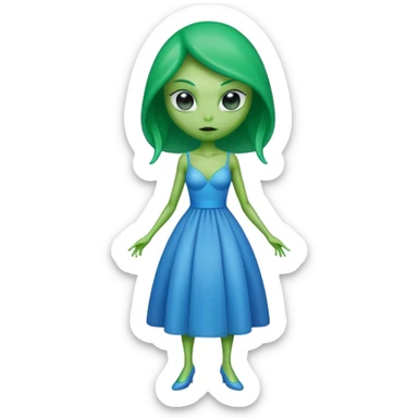 green alien woman in blue dress sticker