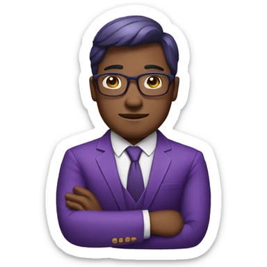 Confident man in purple suit. With arms crossed. sticker