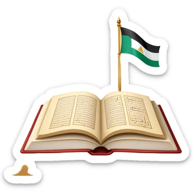 An icon featuring the Pyramids of Giza and the flag of an Arabic-speaking country, symbolizing the Arabic language. The design includes an open book with Arabic script and calligraphy, representing language learning and cultural heritage. Transparent background sticker