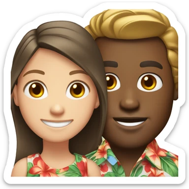 White Girl in front, black man behind, in hawaiian shirts smiling sticker